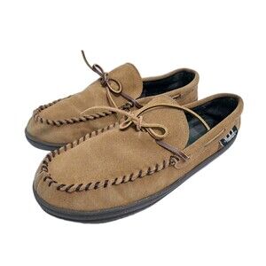 Woolrich Men's Size 11 Brown Suede Green Plaid House Slippers Moccasins